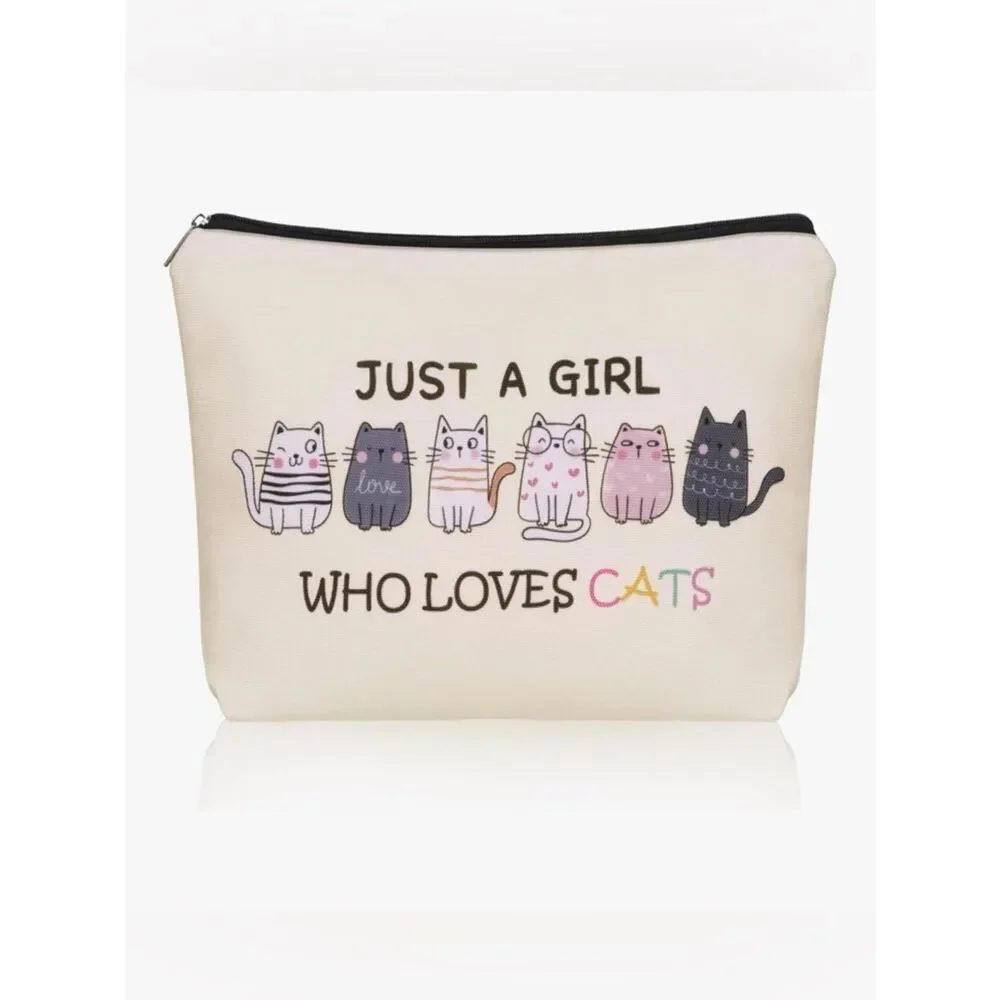 NEW Cat-Print Cosmetic Pouch - Just A Girl Who Loves Cats